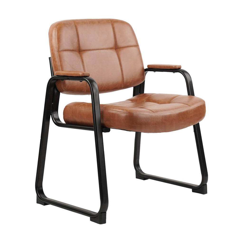 Clatina Big & Tall 500 Lb Waiting Room Chairs with Padded Armrests and Sled Base, Leather Stationary No Wheels Office Guest Chair for Reception