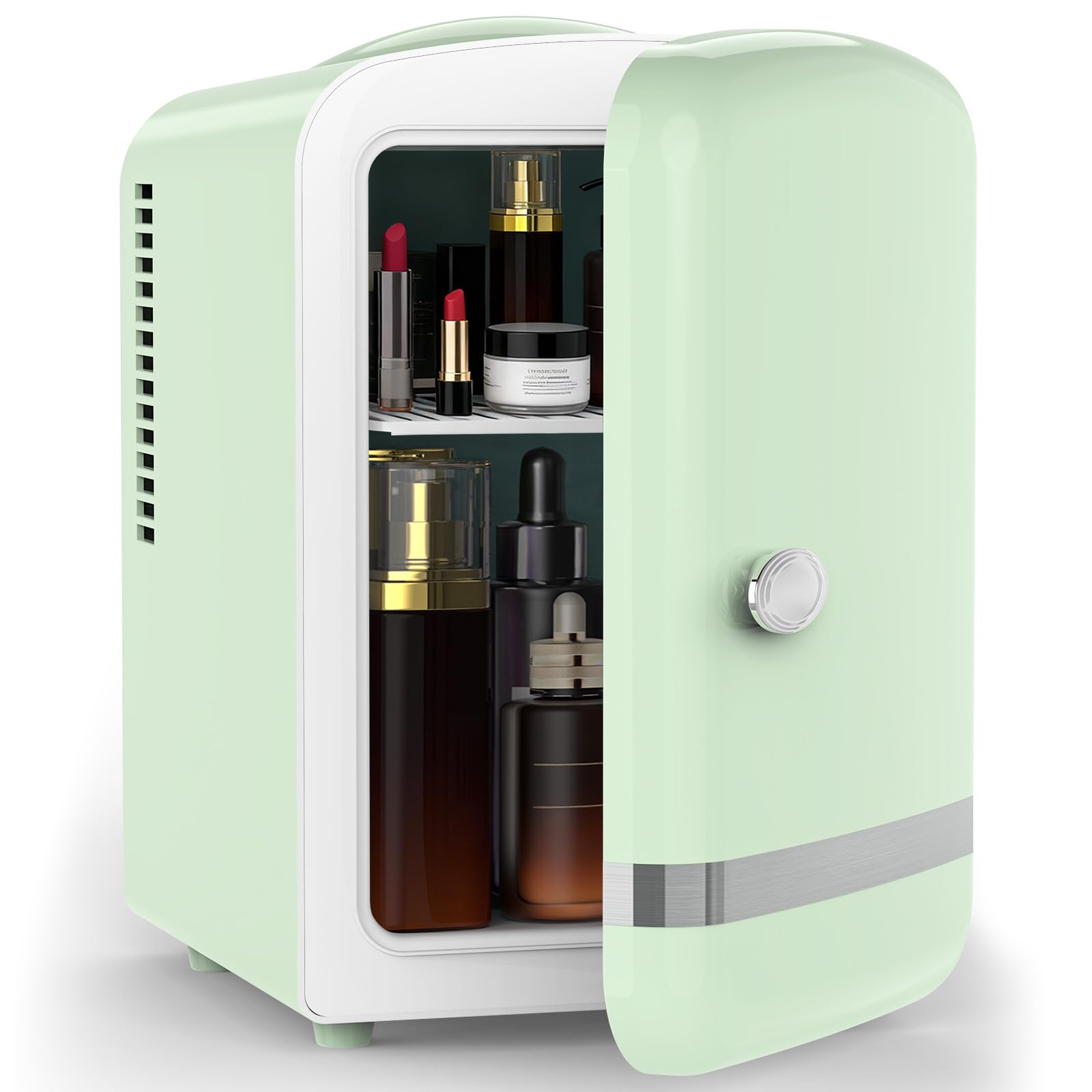 Electactic Mini Fridge for Bedroom, 4L/6 Cans Small Cosmetic Fridge for Skincare, Makeup, Medicine & Beverage, Portable Desk Fridge Cooler and Warmer for Kids, Car, Office, Dorm, Green