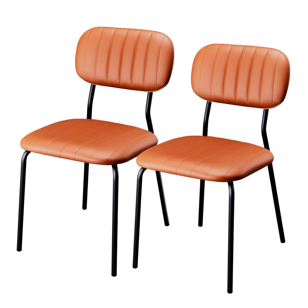 Vingli Modern Pu Padded Stacking Dining Chair Set of 2 for Home, Brown, 2 Pack, Brown Pu