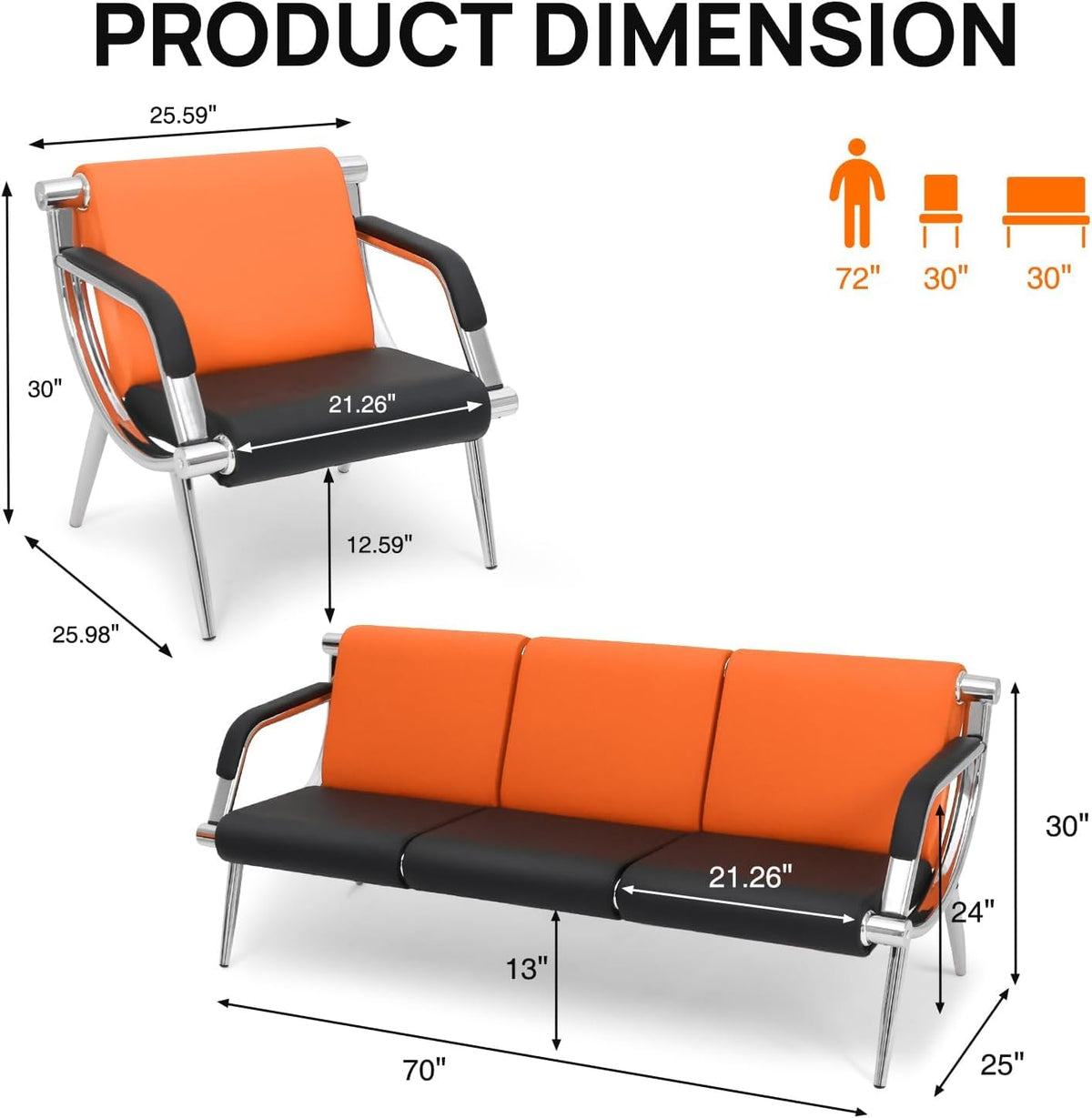 Wonline 4 Seat Waiting Room Chair with Armrest Pu Leather Office Furniture, Office Guest Seating Lobby Conference Reception Chairs for Airport