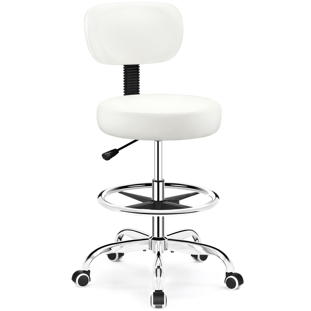 Brick Attic Drafting Chair with Backrest – Adjustable Foot Rest Rolling Stool with Wheels, Pu Leather Swivel Stool for Office Spa Studio Lab