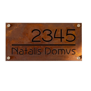 Rusted Iron House Number Sign with Street Name, Outdoor Address Plaque