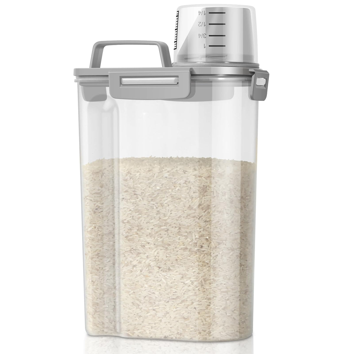 Rice Storage Container 3 to 5 Lbs - Small Pet Dog Cat Food Container Dispenser with Easy Pouring Spout & Cup, Portable Cereal Container for Small Spaces, Travel, or Daily Use