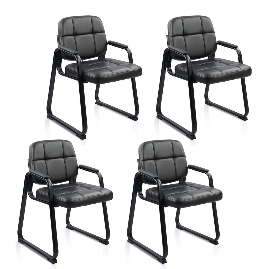 Clatina Leather Office Guest Waiting Room Chair with Sled Base, Reception Chair No Wheels with Armrests and Lumber Support, Stationary Desk