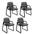 Clatina Leather Office Guest Waiting Room Chair with Sled Base, Reception Chair No Wheels with Armrests and Lumber Support, Stationary Desk