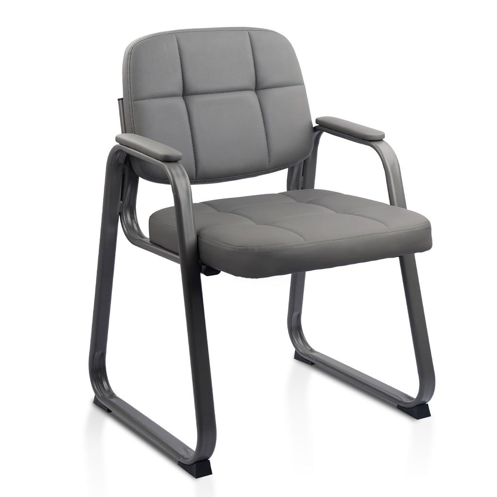 Clatina Waiting Room Guest Chair with Bonded Leather Padded Arm Rest for Office Reception and Conference Desk Black with Sled Base Grey 1pack