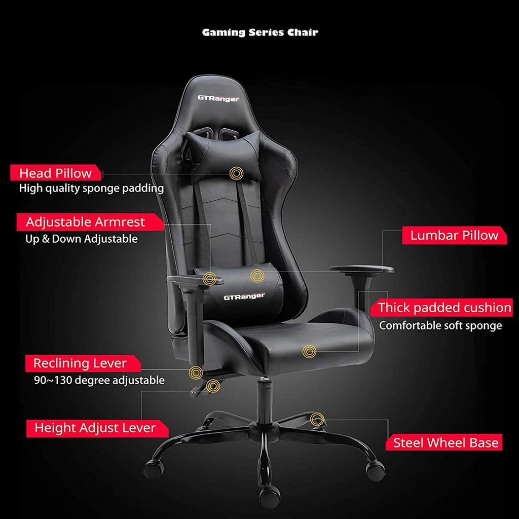Gtpoffice Gaming Chair, Big and Tall Computer Game Chair with Headrest & Lumbar Support Ergonomic Office Chair for Home Office Earth Black