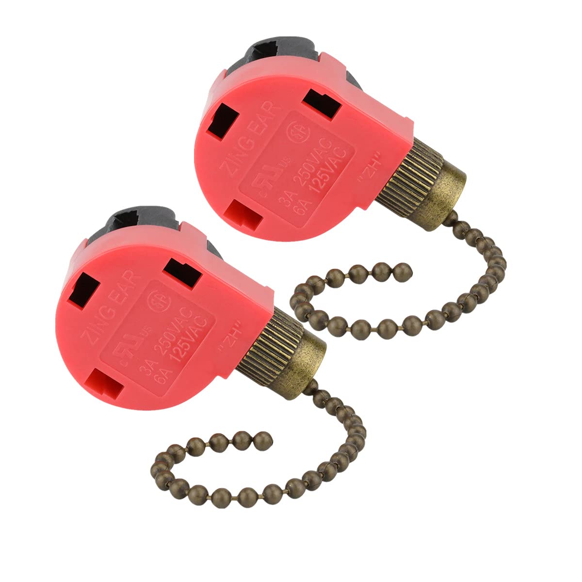 ZE-268S1 Ceiling Fan Switch Zing Ear 3 Speed 4 Wire Pull Chain Control Replacement for Fans, Wall Lamps, Cabinet Light, Antique 2PCS