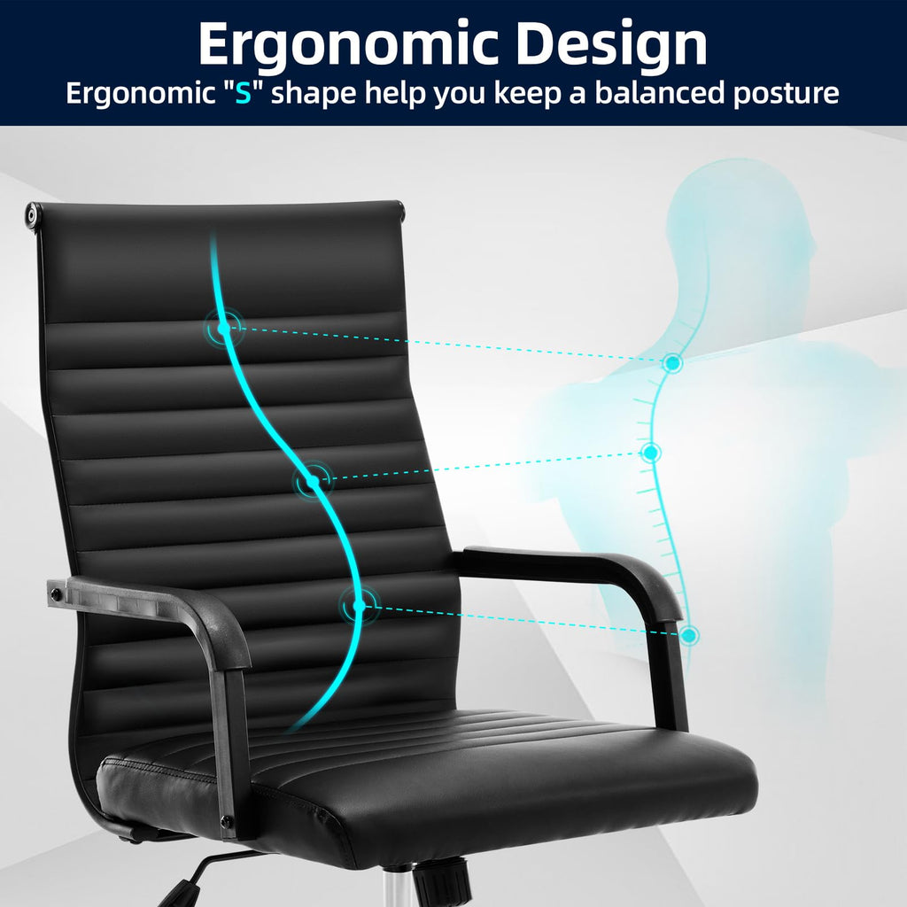 Haranuo Office Chair, Ergonomic Executive Conference Room Chairs, Ribbed Leather Desk Chair with Lumbar Support, Adjustable Height Mid-back