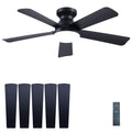 42 Inch Ceiling Fans with Lights and Remote Control, Indoor/Outdoor Flush Mount Low Profile Commercial Reversible Dimmable Ceiling Fans for Living Room Patio Industrial Shop, Black