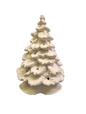 Spruce Tree with Plain Base 9" Ceramic Bisque, Ready to Paint Cut out and Lights included.