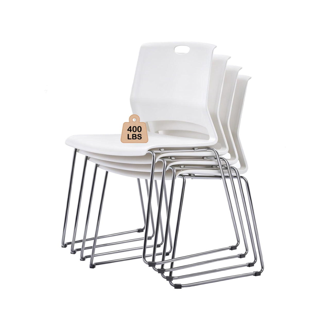 Stackable Chairs Set of 4 for Break Waiting Room Conference Church, White