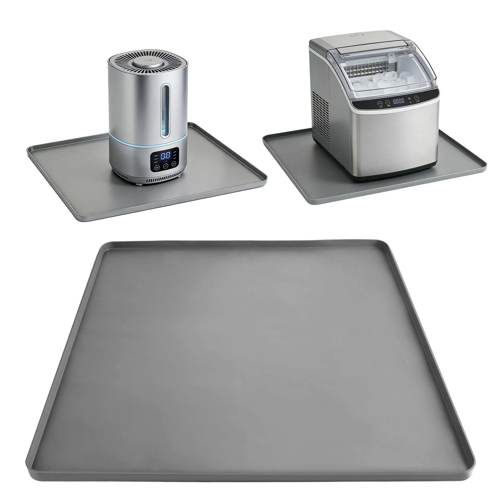 Air Conditioner Drip Pan Waterproof Thick Portable AC Silicone Mat with Raised Edges 20''X20''X0.6 Non-Slip Under Humidifier Mini Fridge Mat for Floor Carpet Protect, Grey