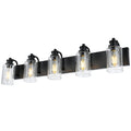 5-Light Bathroom Light Fixtures, 37" Black Bathroom Vanity Light with Seedy Glass Shades, Farmhouse Wall Sconces Lighting for Mirror, Hallway, Bedroom, Living Room