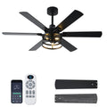 NKPU 52 Inch Farmhouse Ceiling Fan with Light and Remote, Black Industrial Caged Rustic Ceiling Fan with 6 Speed Reversible Motor and Dual Finish 6 Blades, Rustic Ceiling Fan for Living