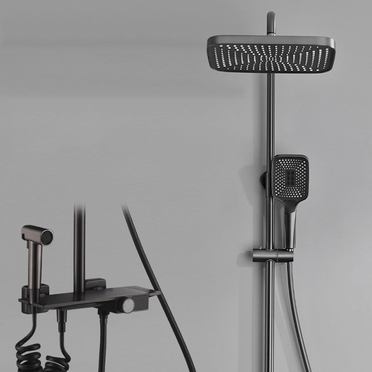 Exposed Shower System Gray Bathroom Shower Faucet Set High Adjustable Rain Shower Fixture with Shower Head, Waterfall Bathtub Faucet with Hand Shower And Bidet Sprayer