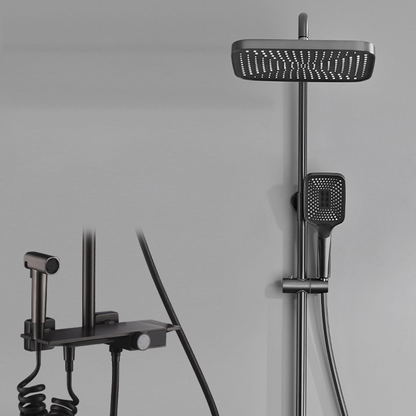 Exposed Shower System Gray Bathroom Shower Faucet Set High Adjustable Rain Shower Fixture with Shower Head, Waterfall Bathtub Faucet with Hand Shower And Bidet Sprayer