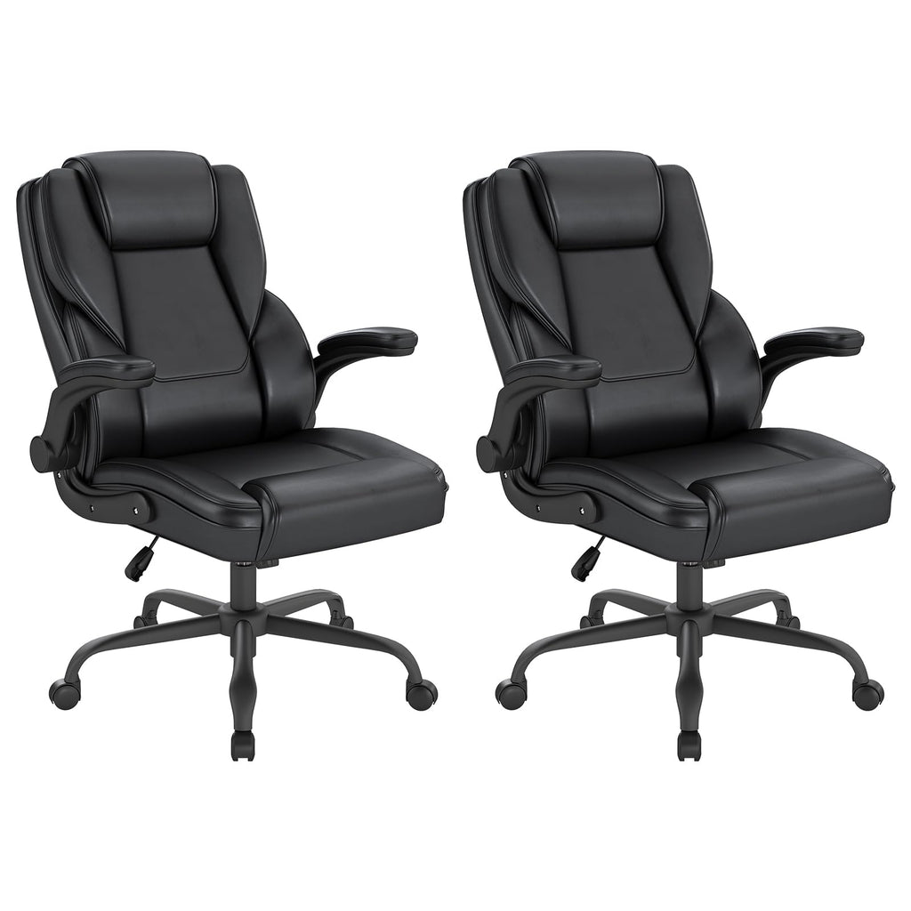 Keratee Ergonomic Executive Office Chair, Mid Back Pu Leather Computer Desk Chair with Flip-up Armrests, Lumbar Support, Rocking Function, 2pc,