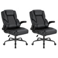 Keratee Ergonomic Executive Office Chair, Mid Back Pu Leather Computer Desk Chair with Flip-up Armrests, Lumbar Support, Rocking Function, 2pc,