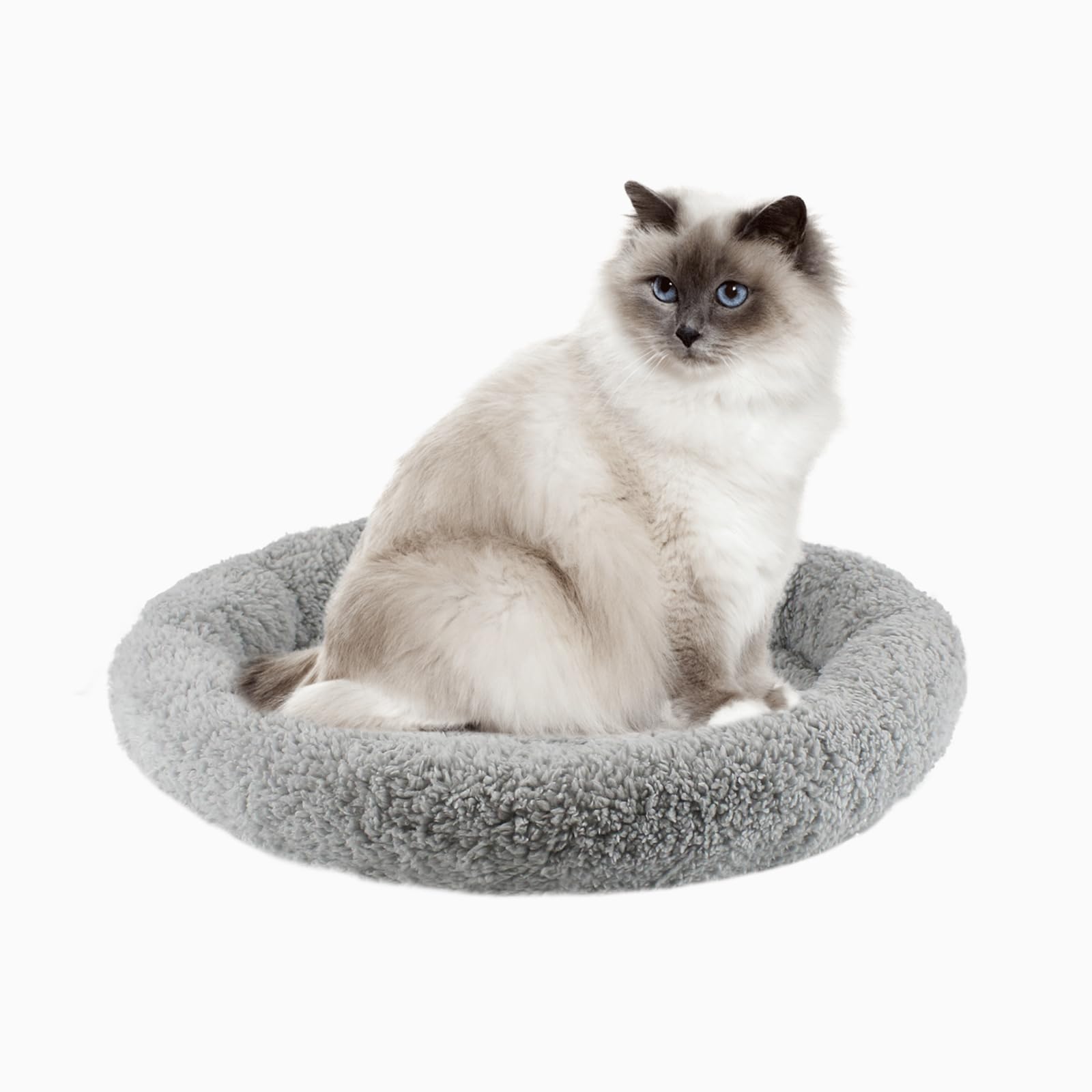 Round Cat Bed Washable Cat Donut Bed with Non-Slip Bottom Comfortable Soft Pet Bed for Indoor Cats/Gray (Diameter: 15.75")