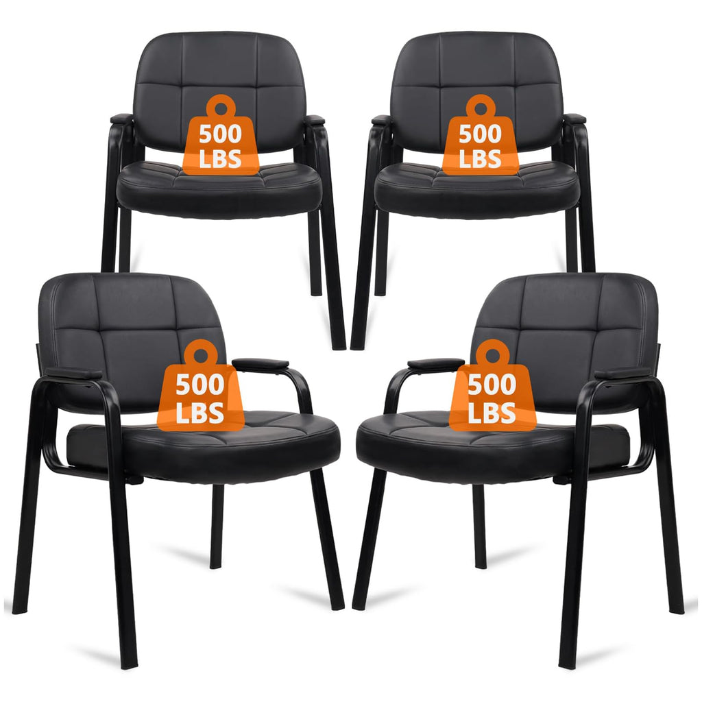 Clatina Big & Tall 500 Lbs Waiting Room Chair, Leather Office Reception Guest Chair No Wheels with Padded Arms for Elderly Home Desk Conference