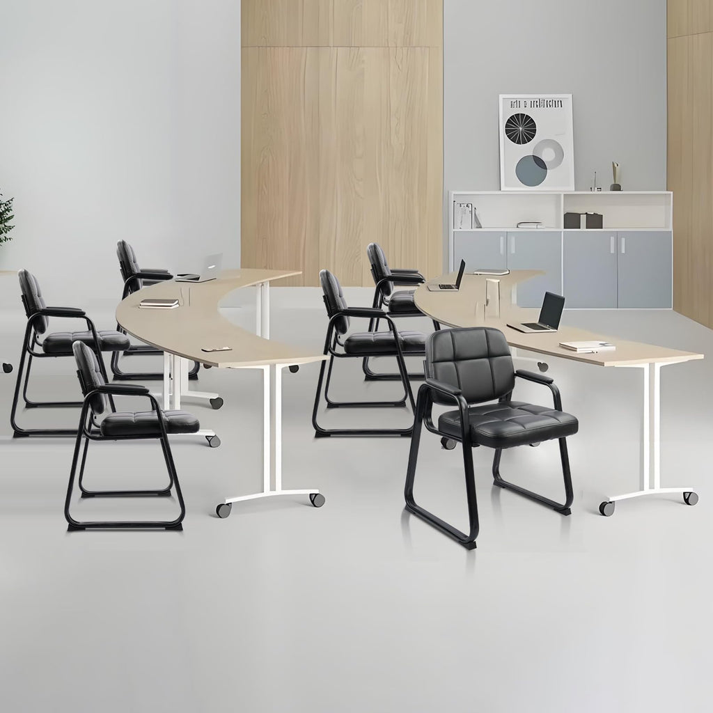 Clatina Waiting Room Guest Chair with Bonded Leather Padded Arm Rest for Office Reception and Conference Desk Black with Sled Base 4 Pack