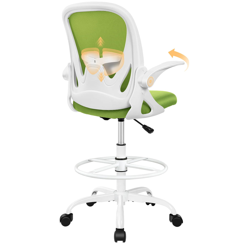 Primy Drafting Chair Tall Office Chair with Flip-up Armrests Executive Ergonomic Computer Standing Desk Chair with Lumbar Support and
