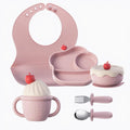 Silicone Baby Feeding Set, Gelato Collection Baby Led Weaning Supplies, First Self-Feeding Ice Cream Set, Silicone Suction Bowl with Cherry Lid & Plate, Straw Cup & Bib, Fork & Spoon - Pink