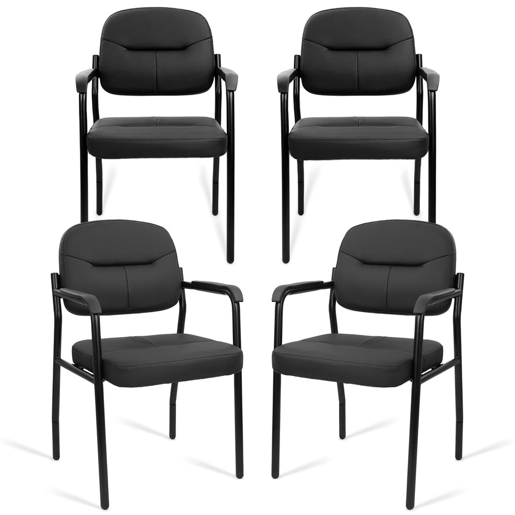 Clatina Leather Guest Chair Sets of 4, Office Reception Chair No Wheels with Armrests and Lumber Support, Ergonomic Desk Armchair for Meeting