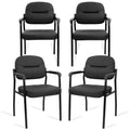 Clatina Leather Guest Chair Sets of 4, Office Reception Chair No Wheels with Armrests and Lumber Support, Ergonomic Desk Armchair for Meeting