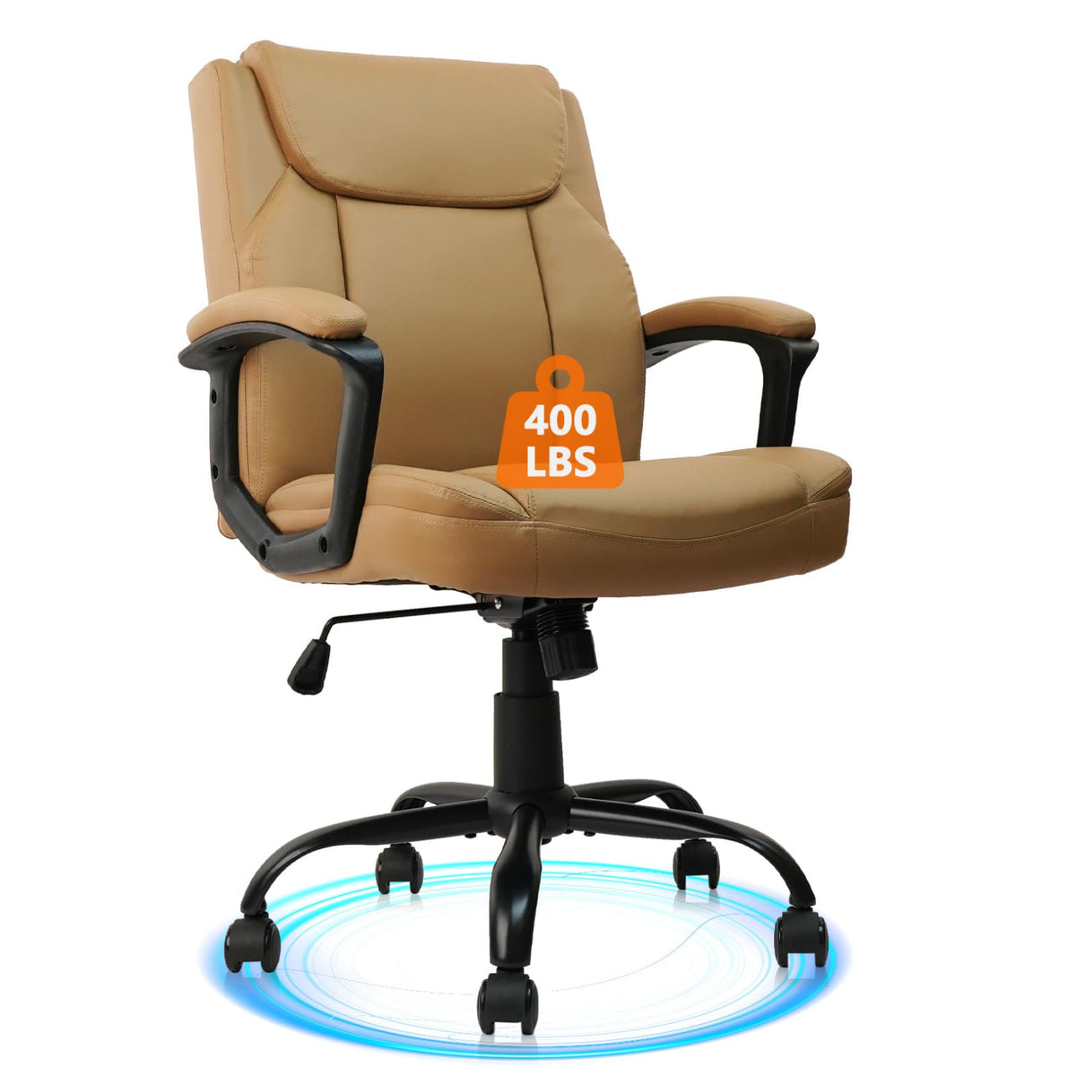 Clatina Brown Office Chair Computer Chairs Pu Leather Executive Office Chairs Swivel Adjustable Height Chair with Upholstery Fixed Armrest