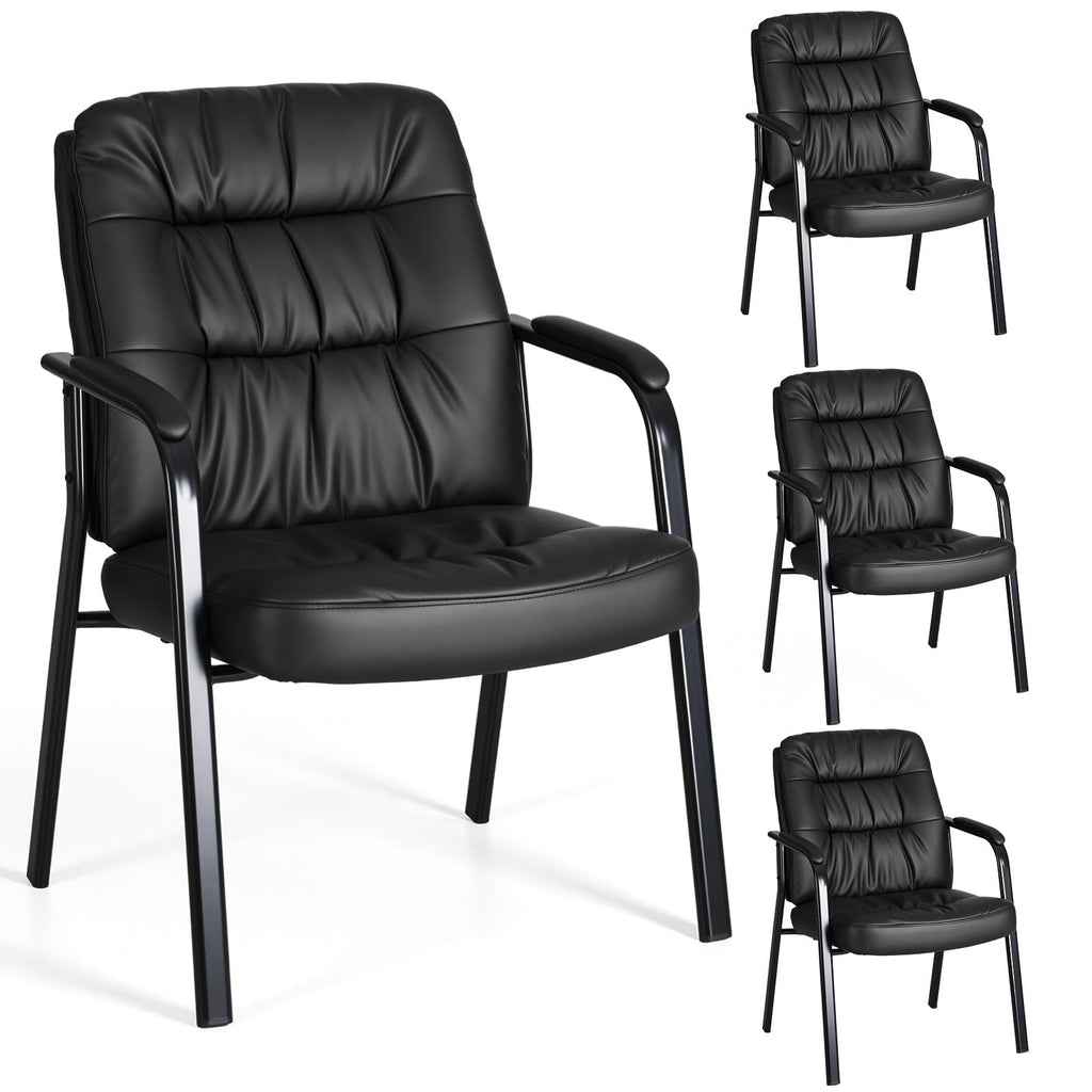 Olixis Office Waiting Room Guest Chair Set of 4, 500lbs, Faux Leather, 4 pack, Modern Black