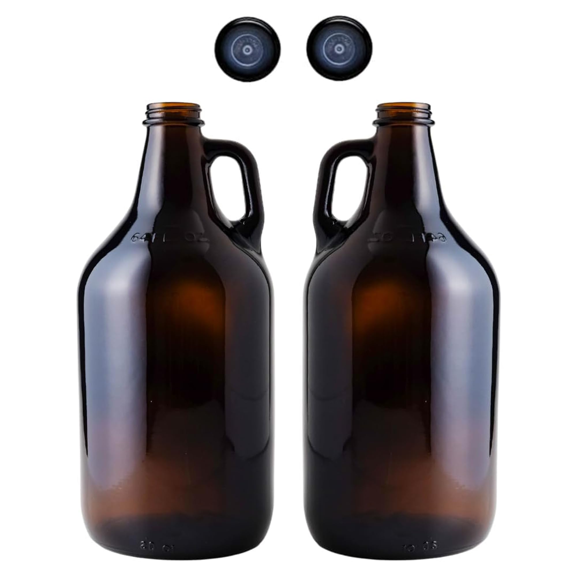 FastRack 64oz Amber Glass Growlers with Polyseal Caps (2 Pack) | Half Gallon (1/2 Gallon) Beer Growler Jugs for Home Brewing, Wine, Cider & Kombucha – Reusable Amber Glass Jugs for Beverage Storage