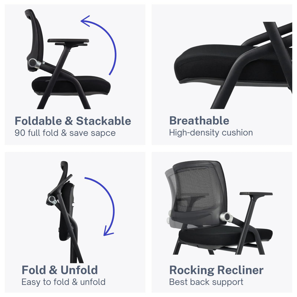 10 Pack Foldable Office Chairs with Wheels, Mesh Back, Arms and Portable - Folding Office Chairs Stackable for Conference Room Chair, Office