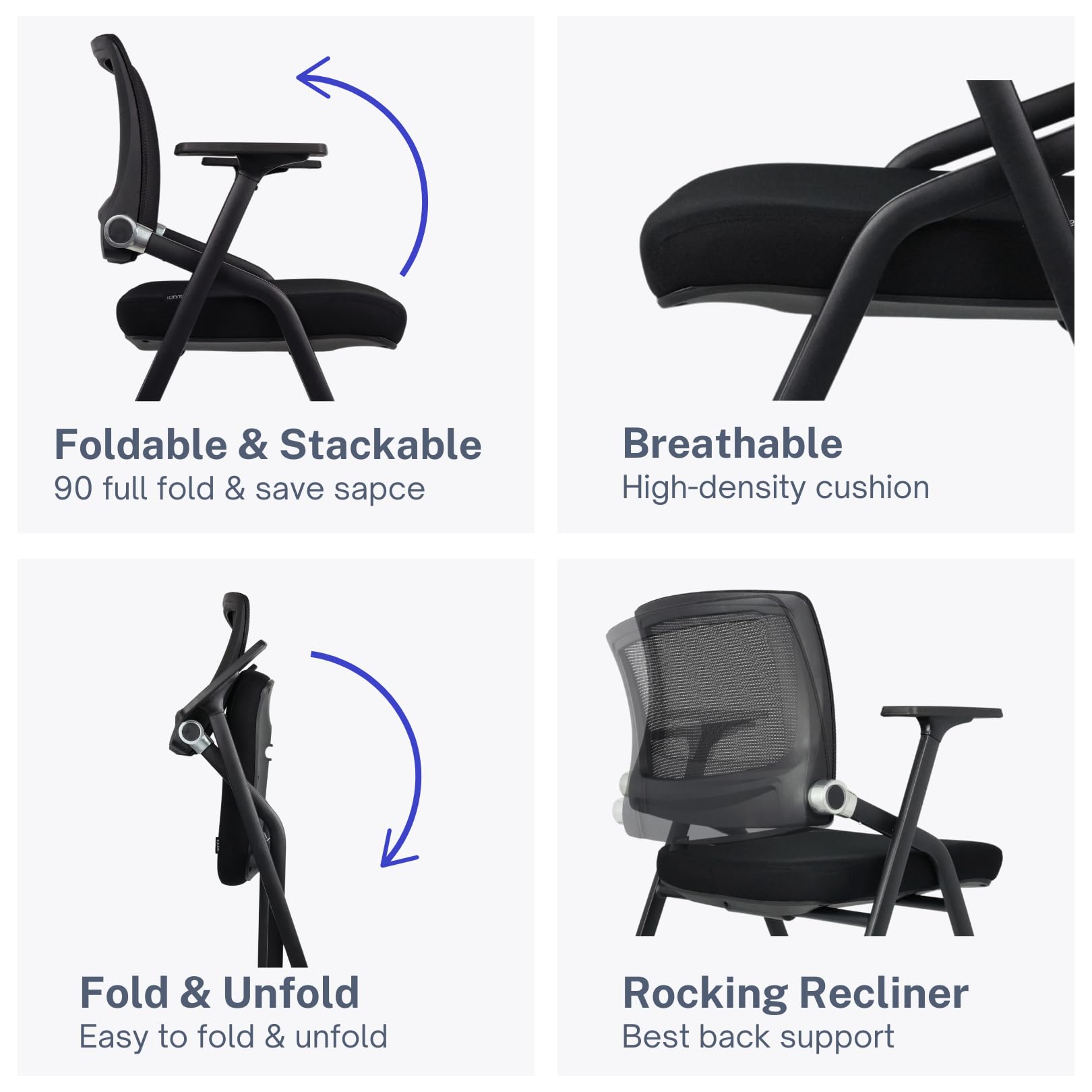 10 Pack Foldable Office Chairs with Wheels, Mesh Back, Arms and Portable - Folding Office Chairs Stackable for Conference Room Chair, Office