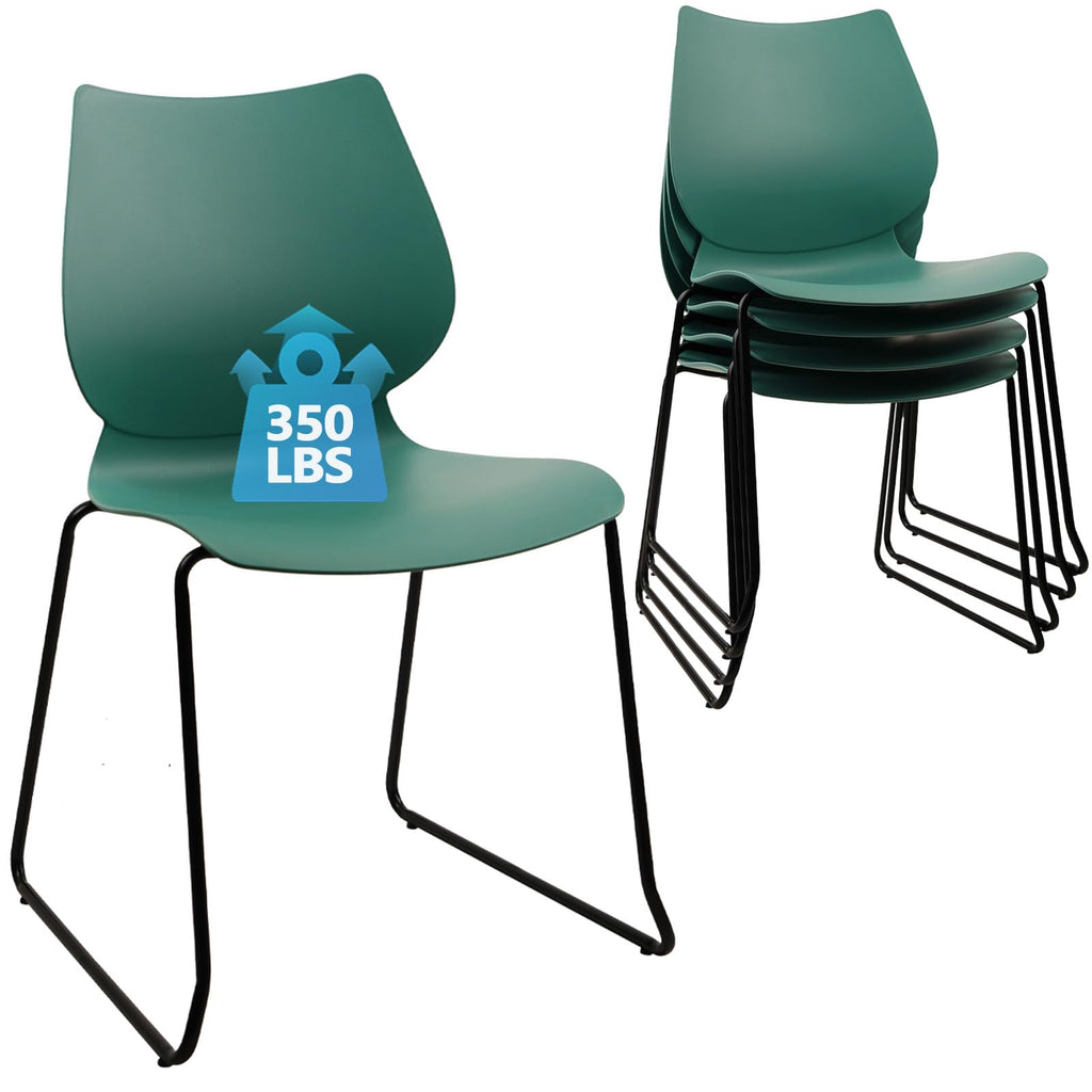 Klasika Stackable Waiting Room Chair, Stacking Office Chair with Ergonomic Lumbar Support and Metal Legs, Plastic Desk Chairs for Conference