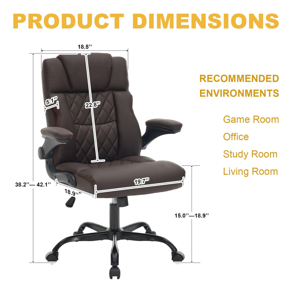 Lianva Ergonomic Office Chair, Executive Desk Chair with Flip-up Armrest, Swivel Computer Task Chair with Wheels for Home Office, Small Gaming