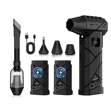 MTOX Compressed Air Duster, 2 Swappable Battery,150,000RPM Super Power Rechargeable Electric Air Duster, Blower, 2in1 Vacuum, 4-Gear Adjustable, LED, for Keyboard, PC, Car, Home (Frosted Black)