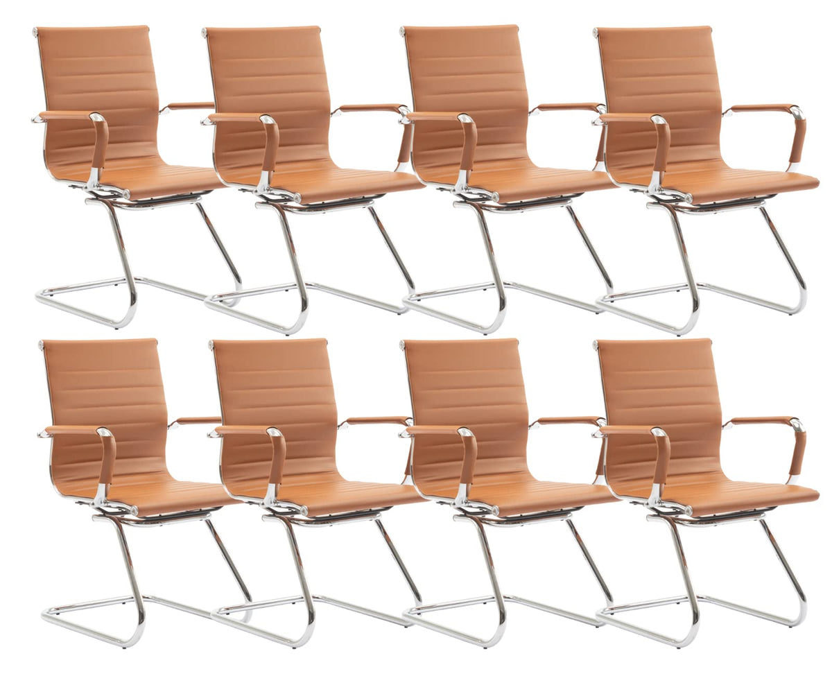 Cimota Waiting Room Chairs Leather Office Guest Chair Mid Back Reception Chairs with Sled Base for Meeting/patient/conference Room, Brownish