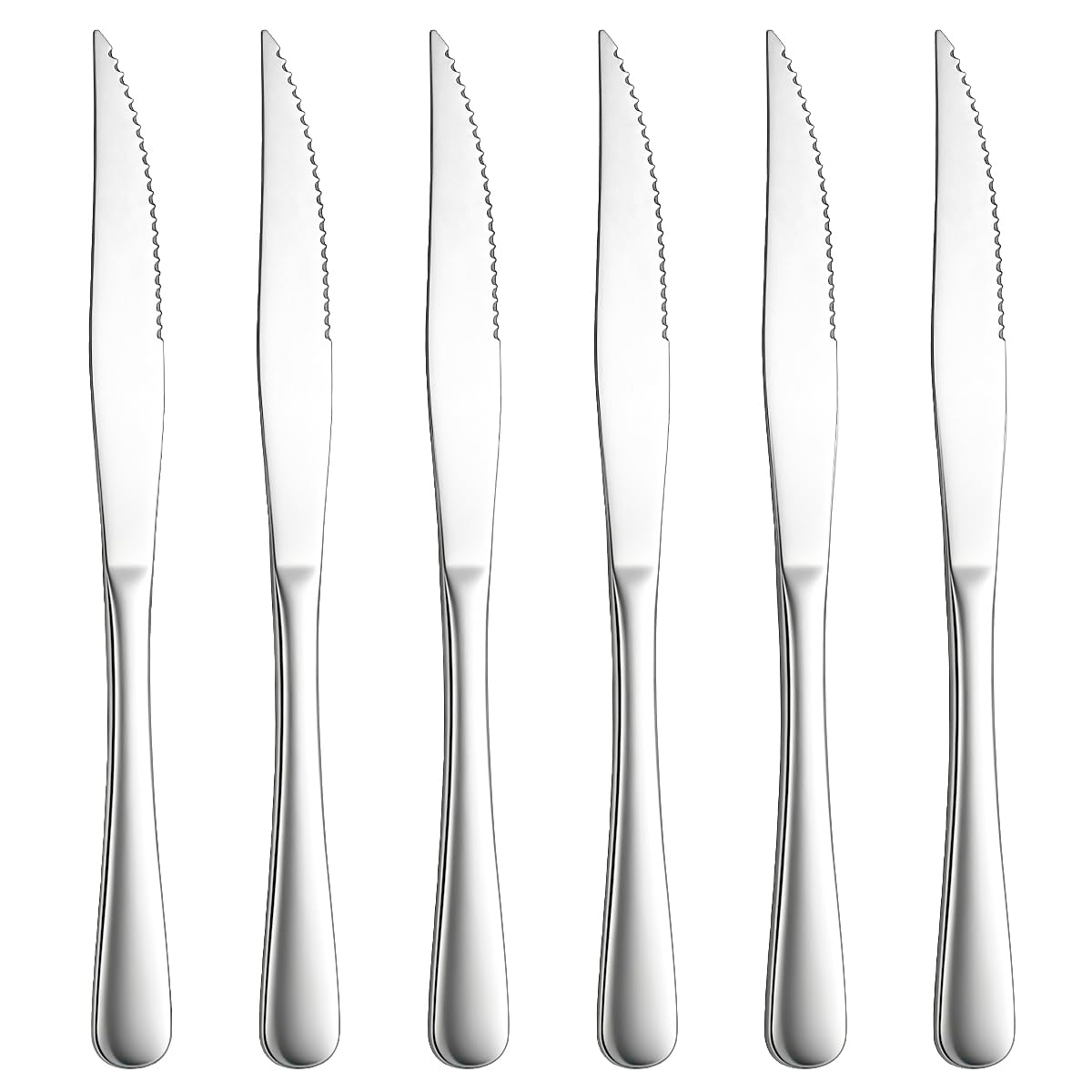 Berglander Steak Knives Set of 6, Stainless Steel Steel Steak Knife Set Sharp Serrated Kitchen Knives with Ergonomic Handle, Dinner Table Knives for Cutting Meat, Mirror Polished & Dishwasher Safe