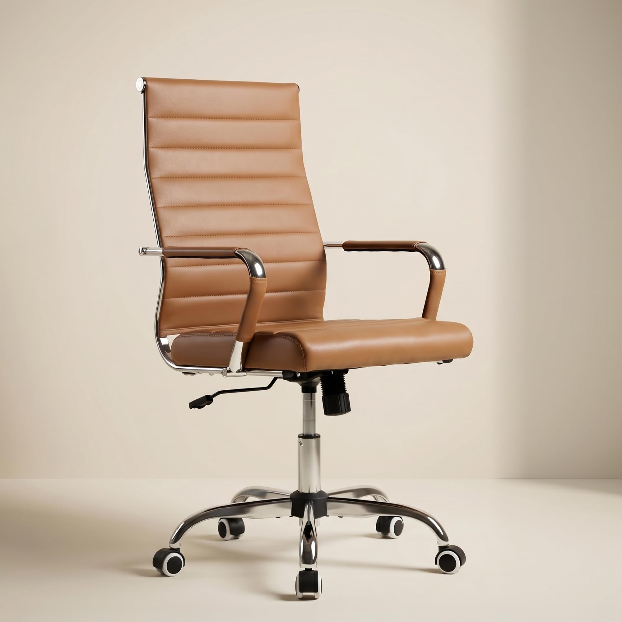 Okeysen Ergonomic Office Desk Chair, Ribbed Leather Modern Conference Room Chairs, Executive Adjustable Swivel Rolling Chair for Home & Office.