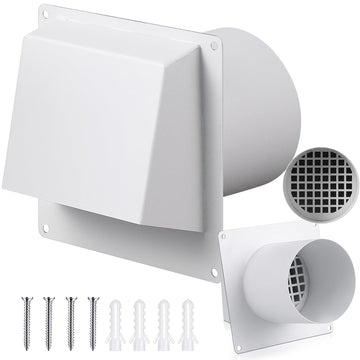 Outside Fireplace Vent Cover 3-15/16" Tube Outside Fireplace Heat Shield, Galvanized Steel Exterior Cover for House Chimney Stoves Fresh Air Intake Vent(White)