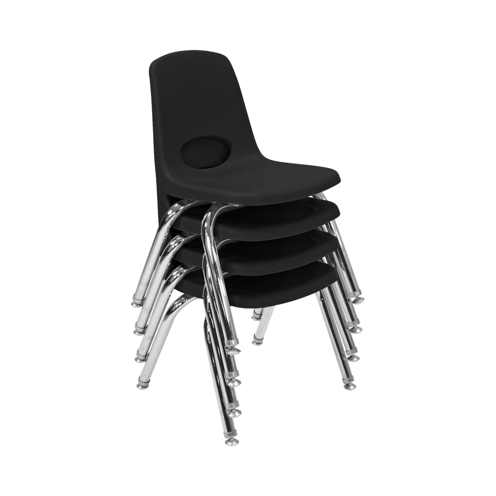 Fdp 12" School Stack Chair,stacking Student Seat with Chromed Steel Legs and Nylon Swivel Glides for In-home Learning or Classroom - Black