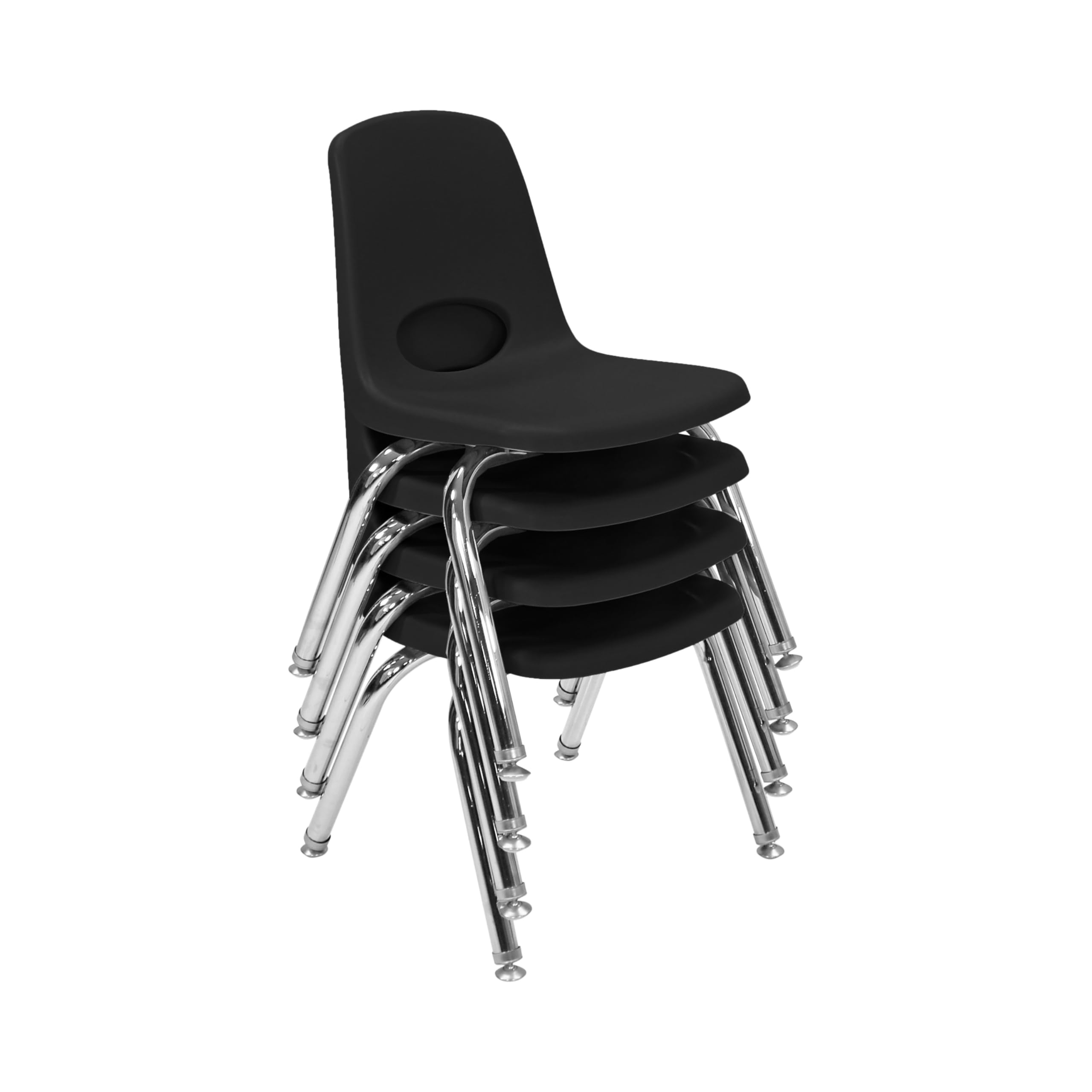 Fdp 12" School Stack Chair,stacking Student Seat with Chromed Steel Legs and Nylon Swivel Glides for In-home Learning or Classroom - Black