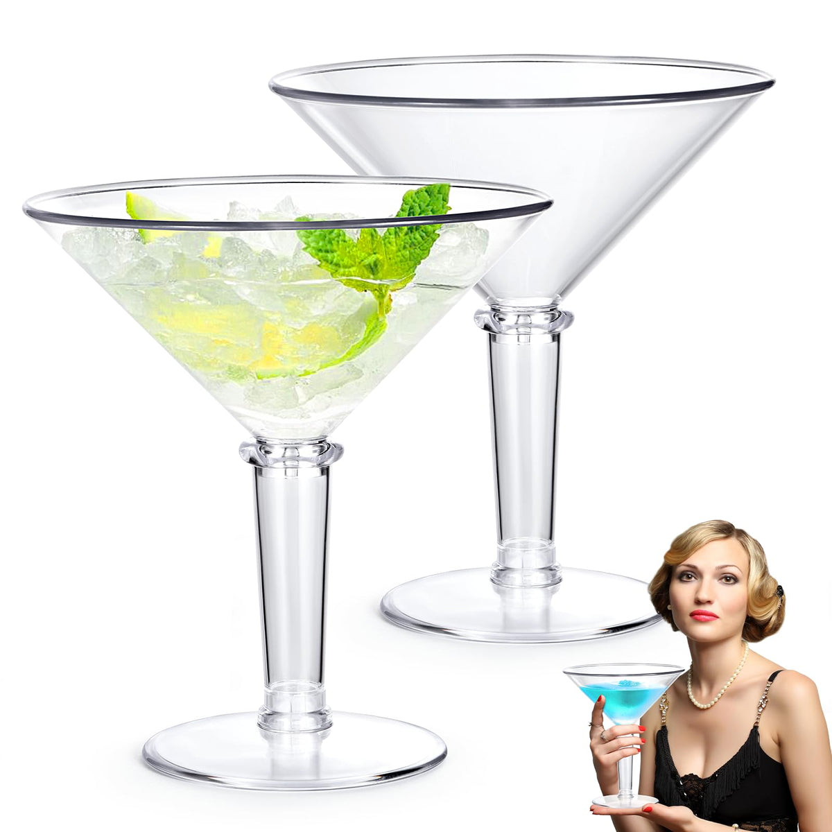 Unbreakable Giant Martini Glasses set of 2, 48 oz Plastic Cocktail Glasses, Jumbo, Reusable, BPA Free, Detachable, Perfect for Picnic, Beach & Patio Party, Appetizers, Birthday, Wedding and All Events