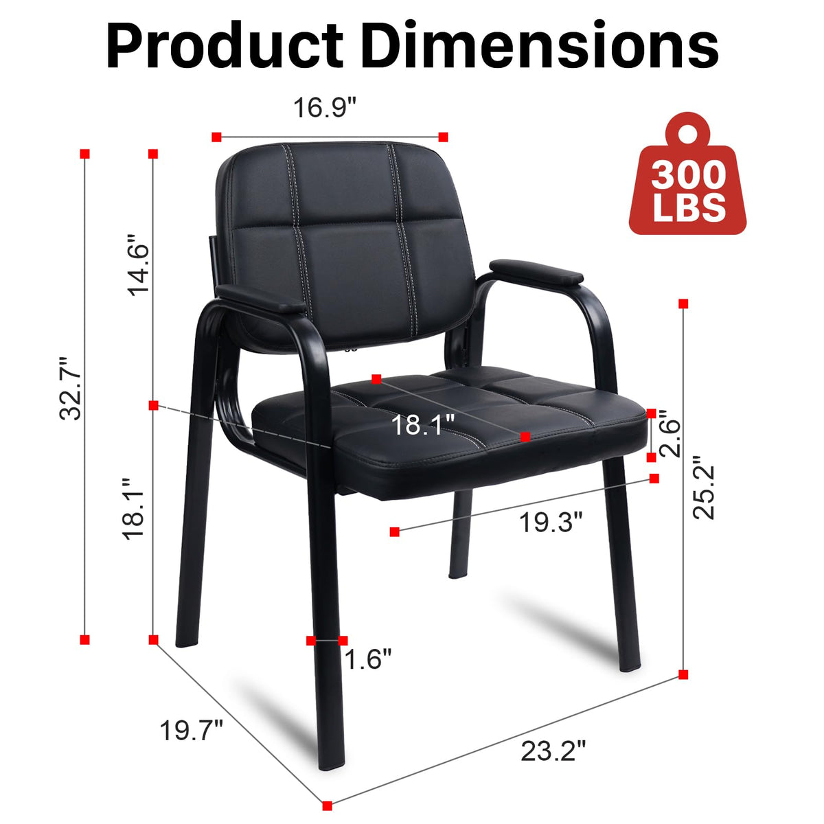 Clatina Office Reception Guest Chair with Bonded Leather Padded Arm Rest, Exam Chair for Waiting Room Lobby Meeting Church Conference School
