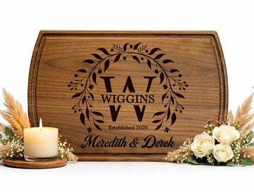 Personalized Wedding Gift Cutting Board for Couples, Custom Engraved Walnut, Cherry or Bamboo Wood Charcuterie Board, Anniversary & Housewarming, Real Estate Closing, Engagement & Bridal Shower Gift