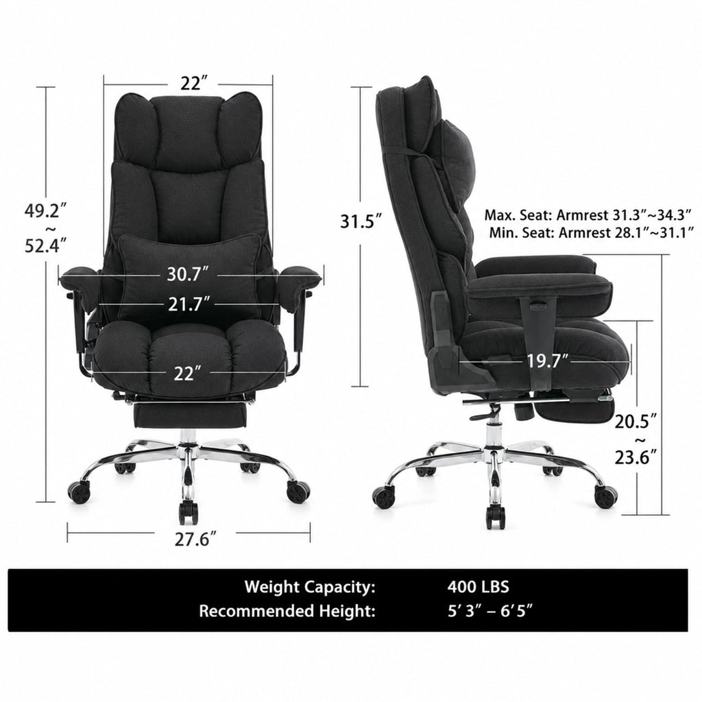 Mokodo Big and Tall Office Chair 400lbs, Breathable Fabric Executive Desk Chair with Pocket Spring Cushion, 155° Reclining Computer Chair with