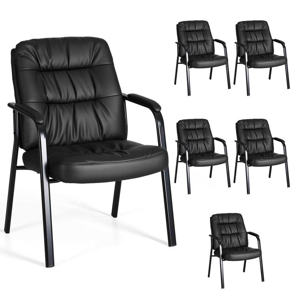Olixis Office Waiting Room Guest Chair Set of 6, 500lbs, Faux Leather, 6 pack, Modern Black