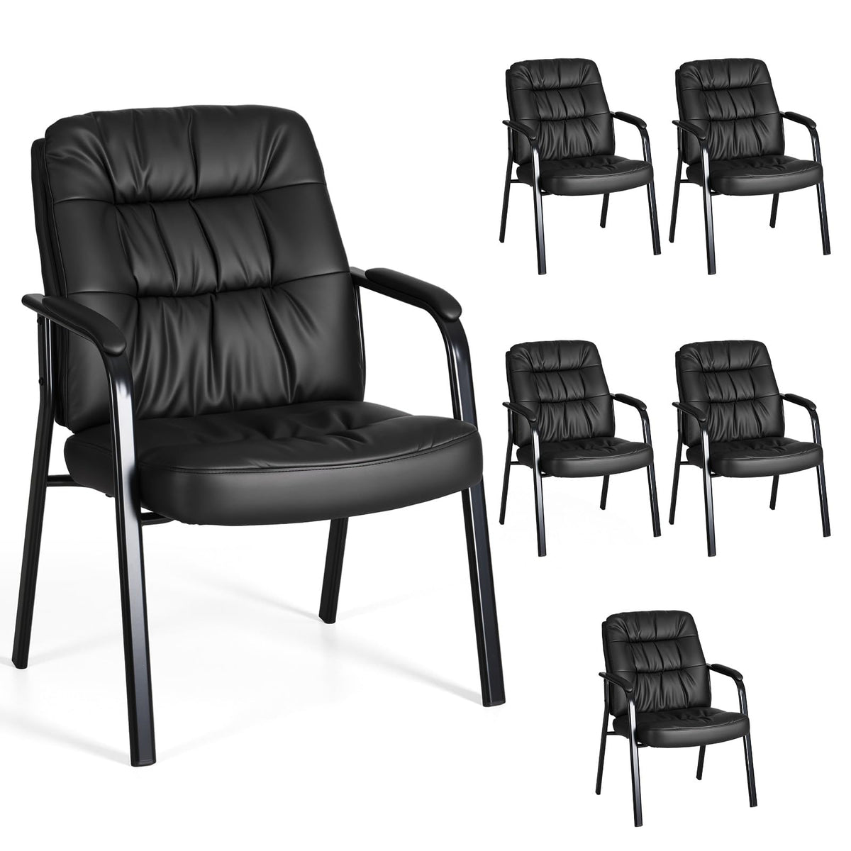 Olixis Office Waiting Room Guest Chair Set of 6, 500lbs, Faux Leather, 6 pack, Modern Black